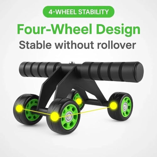 4-Wheel Ab Rollers (With Knee Pads) - Core Strength Training Ab Exercise Wheel, Unisex Stable Ab Training Equipment, Non-Slip Handles, Smooth Ball Bearings, Portable Home Fitness Tool