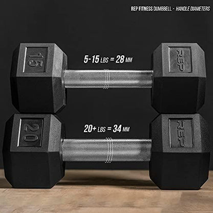 Rep Fitness Rubber Hex Dumbbell(s) - Singles (55LB +) and Pairs (5LB - 50LB) - Low Odor, Fully Knurled Handle - style: 2.5 LB Pair