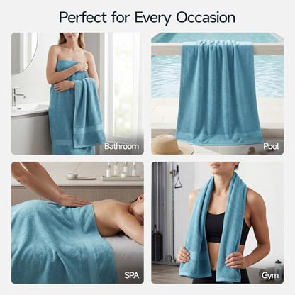 ecolook 2 Pack 100% Cotton Bath Towels, 28 x 55 Inches, Soft | Lightweight, Highly Absorbent & Quick Dry Body Towels for Bathroom, Shower, Gym & Daily Use, Blue - color: Blue