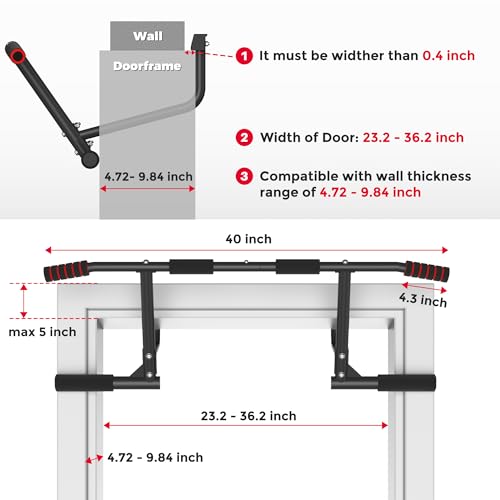 ONETWOFIT Pull Up Bar for Doorway, 440 lbs Heavy Duty Upper Body Fitness Workout Bar for Home Gym Exercise, Multi-Grip Strength Wall Mounted Door Frame Chin-Up Bar for Almost All Doors