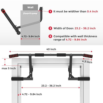 ONETWOFIT Pull Up Bar for Doorway, 440 lbs Heavy Duty Upper Body Fitness Workout Bar for Home Gym Exercise, Multi-Grip Strength Wall Mounted Door Frame Chin-Up Bar for Almost All Doors