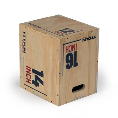 Titan Fitness Wooden Youth Wooden Plyometric Box, 12in 14in 16in, Pro-Duty Wooden Plyo Box, Step-Up Box Squat, Home Garage Gym Training