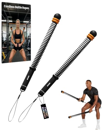 Adjustable Weight Ropeless Cordless Battle Ropes Home Gym Portable Strength Training Combat Work Out Battle Ropes Sticks Resistance Springs Weighted Exercise Fitness Rope Trainer Storage Bag (Black)