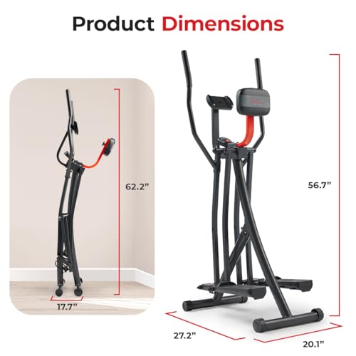 Sunny Health & Fitness Foldable Air Walk Elliptical, 30" inch Long Stride Glide Exercise Full-Body Cardio Cross Smart Trainer for Home Office, SunnyFit App via Bluetooth with Adjustable Resistance - style: Smart Pro
