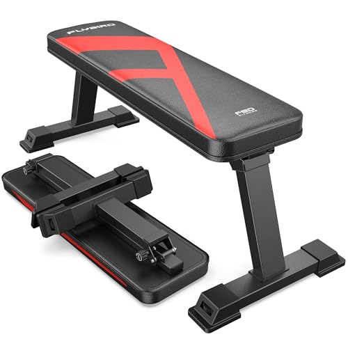 FLYBIRD Foldable Flat Weight Bench for Home Gym, 600/1000 lbs Capacity with Dual Locking for Strength Training, Easy Setup & Storage for Small Apartments, Lifting, Hip Thrust, Dumbbell Workout - color: A-Red