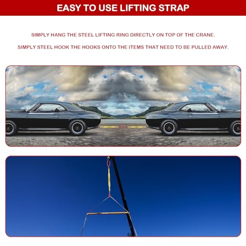 Lifting Slings Straps with Hooks, 3.3 Feet Two Leg Bridle Web Sling, 13227 Pounds Capacity, Polyester Webbing Rigging Straps for Engines, Cranes, Hoists
