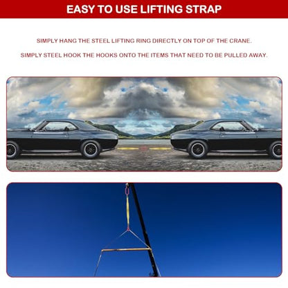 Lifting Slings Straps with Hooks, 3.3 Feet Two Leg Bridle Web Sling, 13227 Pounds Capacity, Polyester Webbing Rigging Straps for Engines, Cranes, Hoists