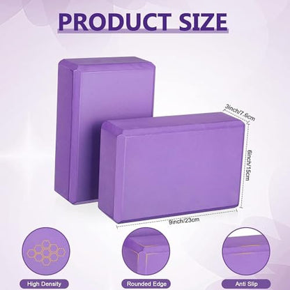 High Density Yoga Block Bricks - Support for Poses & Meditation Set of 2 For Men Women Foaming Pilates Fitness Stretching Aid, Balance, Health, Sports, Gym Exercise