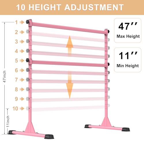 Freestanding Height Adjustable Ballet Barre - color: 4ft (Steel Crossbar, Pink)