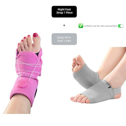 Night Foot Stretching Strap&Daily Arch Support Insoles Set For Plantar Fasciitis Foot Drop Pink
