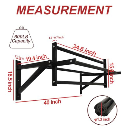 Wall Mounted Pull Up Bar and Dip Station, Heavy Duty Wall Mount Pull-up Chin Up Bar Multifunctional Home Gym Workout Indoor Exercise Equipment Support to 440 Lbs