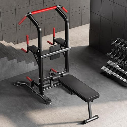 Multi-Functional Pull Up Bar, Adjustable Dip Bar, Pullup Bar with Foldable Bench, Strength Training Equipment for Home Gym