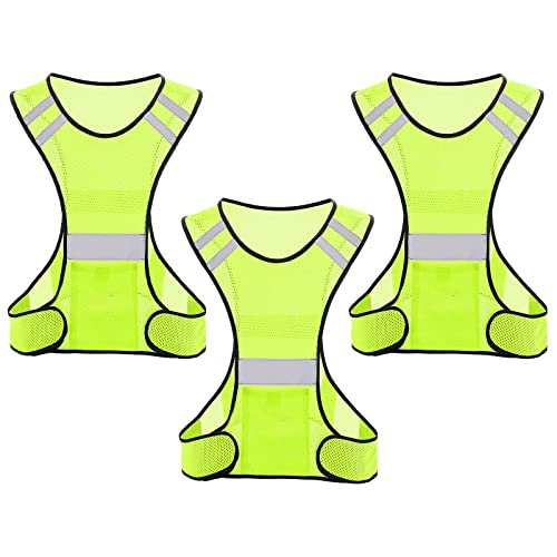 TCCFCCT Reflective Running Vest, High Visibility Running Gear with Large Pocket - color: 3 Pack Mesh Yellow