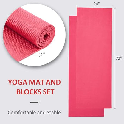 Signature Fitness All Purpose 0.25 Inch Thick High Density No Tear Exercise Yoga Mat with Strap & Lightweight Features for Indoor & Outdoor Use, Red