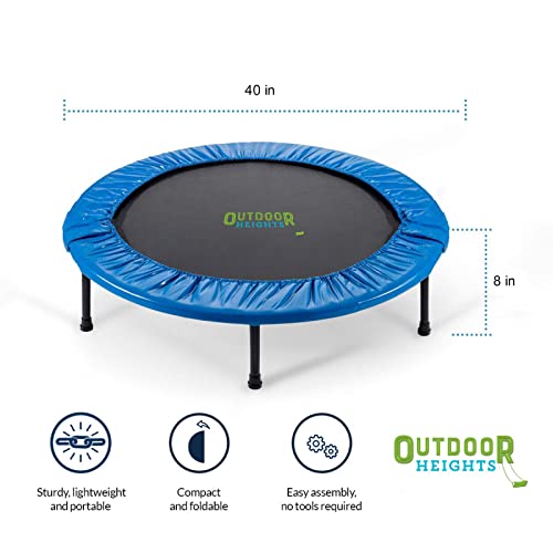 Mini Trampoline, Exercise Fitness Rebounder for Adults & Kids, for Indoor & Outdoor Use, Foldable, Pre-Attached Springs, with Handle,