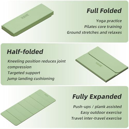 Foldable Yoga Mat,74"Lx32"Wx1/3"Thick,Folding Exercise Mat,Non-slip Wide Pilates Mats for Home Workout/Travel, Portable Yoga Mat Thick for Yoga/Pilates/Camping/Floor Exercises