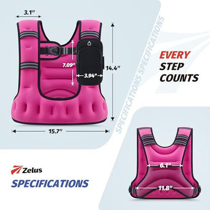ZELUS Weighted Vest for Women & Men, U-Shaped Running Vest with Arm Pocket - color: Pink, size: 8LB