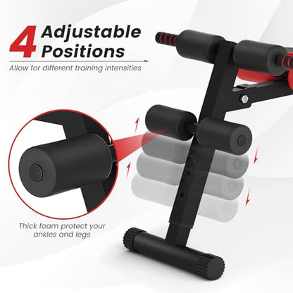 GYMAX Sit up Bench, Folding Adjustable Workout Bench for Ab Exercise, Curved Incline/Decline Slant Bench, Foldable Strength Training Weight Bench, Situps Abs Workout Equipment