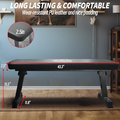 Flat Bench, Flat Weight Workout Exercise Bench Easy,Assembly,Foldaway Bench for Adjustable Dumbbells or an Adjustable Dumbbell Set,Strength Training Bench Press