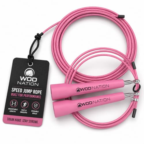 WOD Nation Adjustable Speed Jump Rope For Men, Women & Children - Blazing Fast Fitness Skipping Rope Perfect for Boxing, MMA, Endurance - color: Pink