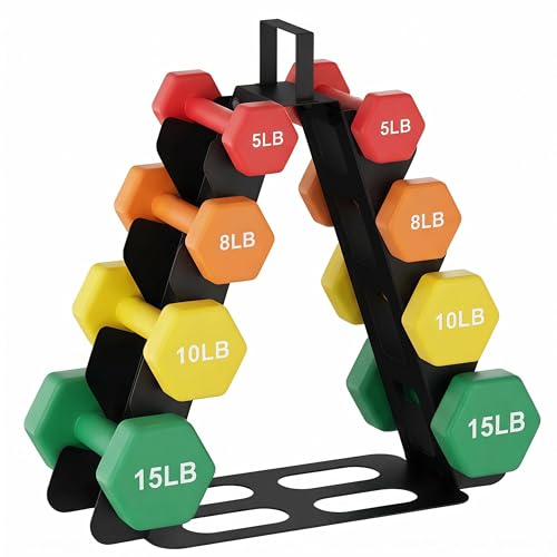 Dumbbell Rack Stand Only - 4 Tier Metal Heavy Duty Weight Rack for Home Gym Organization, Multilevel Tree Shape Compact Dumbbell Stand for Space Saving 5-15 LB Dumbbells in Home/Office/Studio