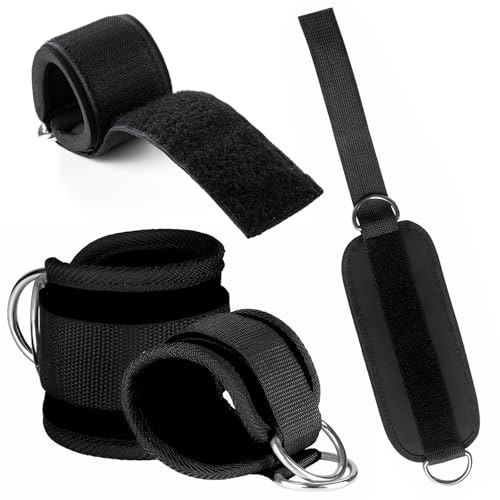 2 PCS Weightlifting Straps with D Ring,Adjustable Wrist Cuffs Gym,Padded Wrist Cuffs,for Cable Machines Strength Training Equipment,Black