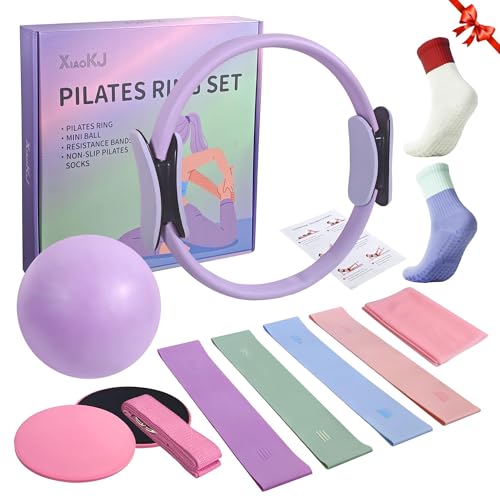 Pilates Kit, Home Pilates Workout Kit for Women, Pilates Equipment with 14" Pilates Ring and Ball, Resistance Bands, Sliders & Grip Socks Accessories for Starter Home Workouts