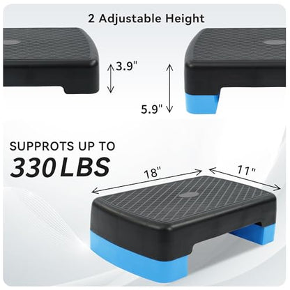 18" Aerobic Exercise Step Platform, Lightweight Portable Step Up Platform Trainer, Adjustable Height 3.9”5.9” for Home Gym
