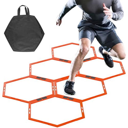 6PCS Hex Agility Rings, Speed Rings, Premium Hexagon Rings with Carry Bag, Portable Agility Hurdles Ladder for Agility Footwork Training