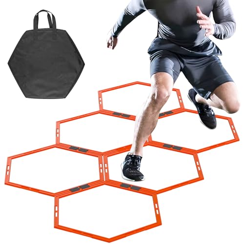 6PCS Hex Agility Rings, Speed Rings, Premium Hexagon Rings with Carry Bag, Portable Agility Hurdles Ladder for Agility Footwork Training