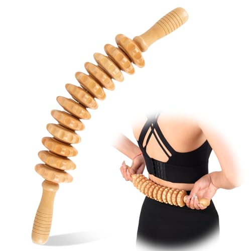 Wood Therapy Massage Tools 12 Roller, Wooden Massager Stick 16.8 Inch,Lymphatic Drainage Tool Cellulite Massager for Cellulite Reduction,Muscle Tension and Body Shaping,Contouring