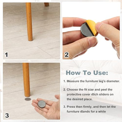 MECCANIXITY 24 Pcs Stick Furniture Sliders, 1/2" Chair Slider Furniture Sliding Pads Round Reusable Glides Glider for Carpeted Tile Vinyl Hardwood Floors Moving Protectors, Brown