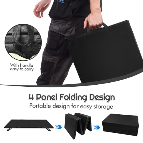 Foldable Mechanics Mat for Garage Work, 48 X 16 X 1.2 in Thick EPE Knee Pad Waterproof PU Leather Folding Mat with Carry Handle Portable for Garage, Garden, Home Gym Kneel or Lie Down