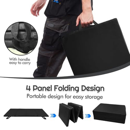 Foldable Mechanics Mat for Garage Work, 48 X 16 X 1.2 in Thick EPE Knee Pad Waterproof PU Leather Folding Mat with Carry Handle Portable for Garage, Garden, Home Gym Kneel or Lie Down