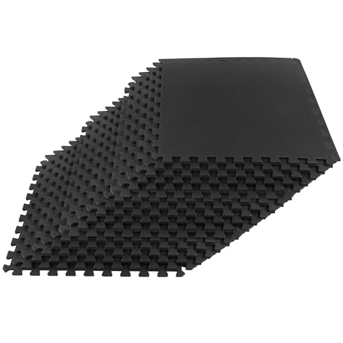 EVA Foam Mat Tiles 18-Pack - 72 SQ FT of Interlocking Padding for Garage, Playroom, or Gym Flooring - Exercise Mat or Baby Playmat by Stalwart (Black) - color: Black