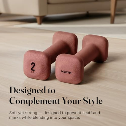 WeGym SafeGrip Square Dumbbells with Anti Slip Handles, Aesthetic Free Weights for Home Workouts, Stable Design Prevents Rolling during Floor Exercises - color: Rose, style: 2LB Pair