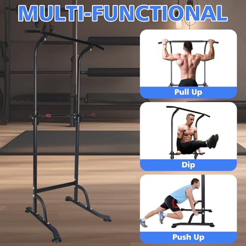 Dip Station Strength Training Dip Stands Station with Connecting Rod and Padded Handles for Home Gym & Fitness Training - color: Black-330lbs