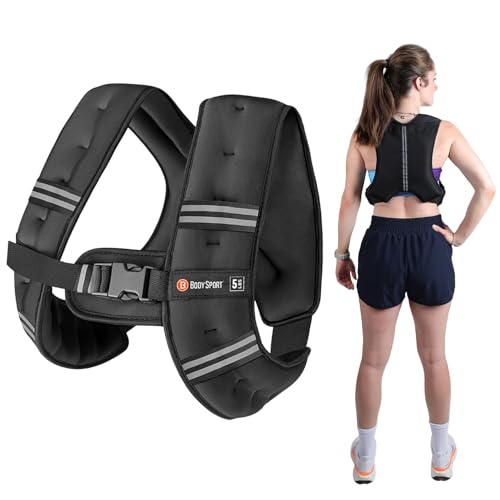 Body Sport Weighted Vest - 5lb/10lb/15lb/20lb/25lb/30lb - Fitness Vest with Refelctive Strips for Strength Training, Running, Walking, and Endurance Workouts - size: 5 lbs