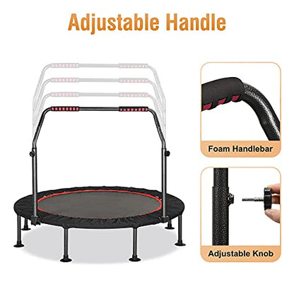 KENSONE 48" Foldable Spring Mini Trampoline for Kids and Adults, Indoor/Outdoor Fitness Rebounder with Adjustable Foam Handle, Max Load 450 lbs