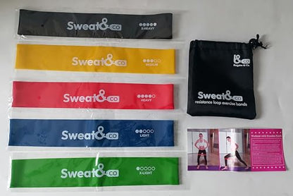 Sweat&Co Resistance Loop Exercise Bands/Pilates Flexbands (Set of 5 Resistance Bands) with Carry Bag by Bargains&Co