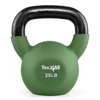 Yes4All Kettlebell, 5-65 LB Neoprene Coated Cast Iron Kettlebells, Wide Grip Handle & Flat Bottom for Swings, Squats, Deadlifts, Push Ups & Full Body Training at Home Gym - Single & Set - color: G. 25LB - Green Glimmer, style: A. Single