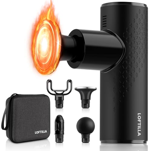 Mini Massage Gun with Heat - Powerful Deep Tissue Massager, Portable Pocket-Sized Percussion Massager Gun for Muscle Relaxation, 4 Massage Heads, Gift for Men Women, Black