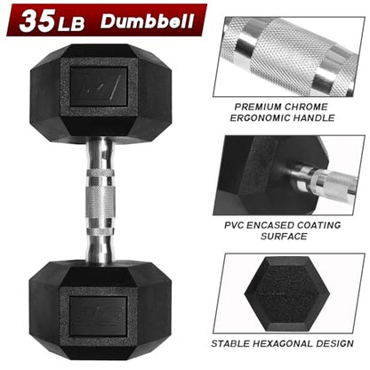 Ritfit 5-650 LBS PVC Encased Hex Dumbbell Sets with Optional Rack for Home Gym, Hand weight with Chrome Handle for Strength Training,Workouts - style: 2X35LBS