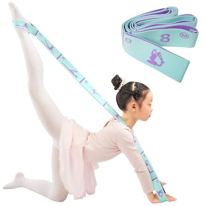 Extended 8 Loops Kids' Elastic Band – Adjustable Dance & Gymnastics Stretch Strap for Children's Training, Yoga, Pilates, and Ballet Resistance Home Workout - color: Blue