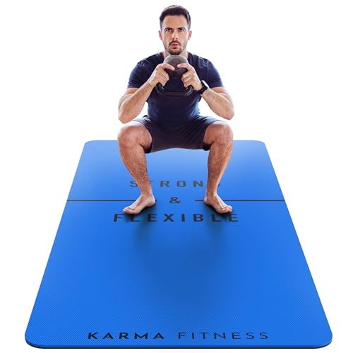 Large Workout Mat - 10mm Extra Thick Exercise Mat & Wide Yoga Mat, 72"x32" - color: Blue - Printed