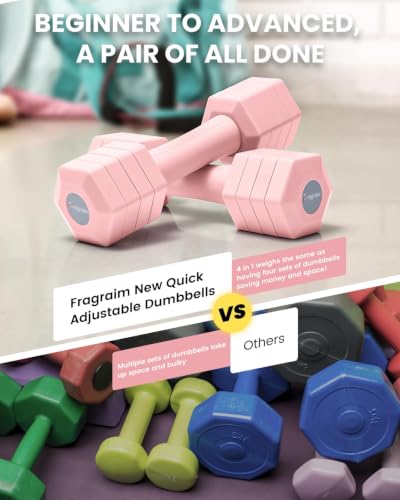 Adjustable Dumbbell Set, 4-in-1 Hand Weights, 5/6 LB Pair for Women Men - color: Pink, style: 10 lbs Pair [5 lbs Each]