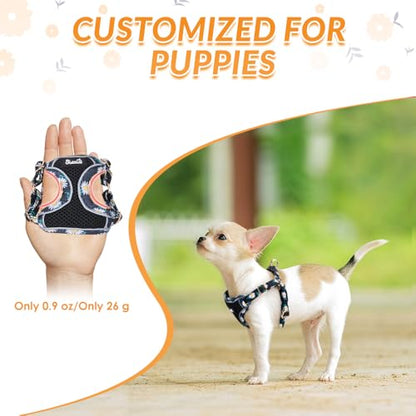 Lukovee No Pull Puppy Harness and Leash Set - Adjustable Lightweight Soft Dog Harness, Reflective Step in Breathable Mesh Vest with 51in Leash for Walking Hiking Small Medium Dogs (Black, XS)