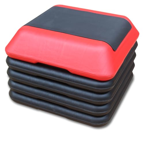 16" x 16" High Aerobic Step Aerobics Stepper Platform with 4 Risers, Exercise Workout Stepper, Home Gym Equipment, Fitness Step Platform, Adjustable Aerobic Stepper - color: Black+Red