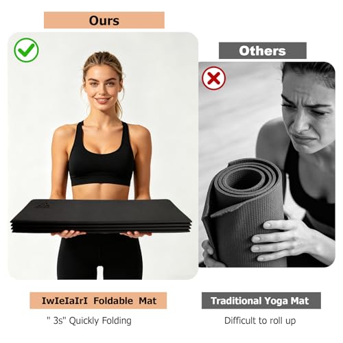 IwIeIaIrI Foldable POE Non Slip Yoga Pilates Mat– 1/4" (6mm) Thick - color: Dark Grey