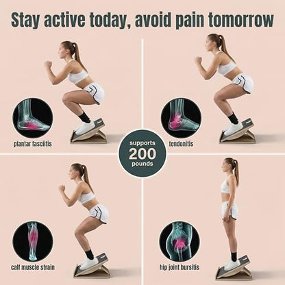 Slant Board for Exercise, 2-in-1 Balance Board & Calf Stretcher with Timer,Adjustable Wooden Squat Wedge with Anti-Slip Surface,Incline Board for Stretching & Blance Training